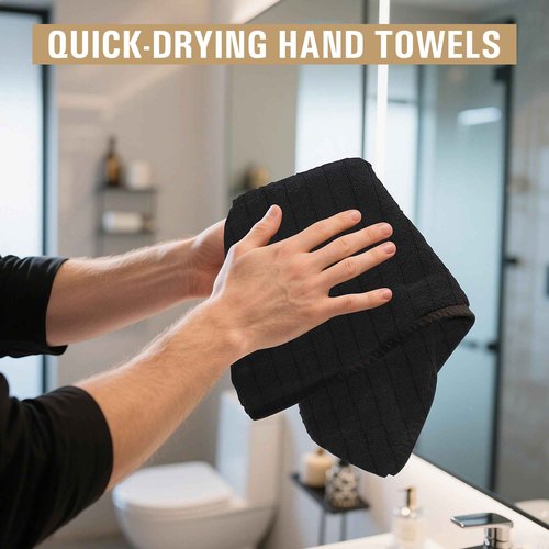 HOMERHYME Salon Towels, 24 Pack Black Hand Towels for Bathroom, 16 x 27 Inches Bulk Quick Dry Absorbent Microfiber Hair Towel, Bathroom Towels for Gym Spa Barber Pedicure Makeup & Beauty
