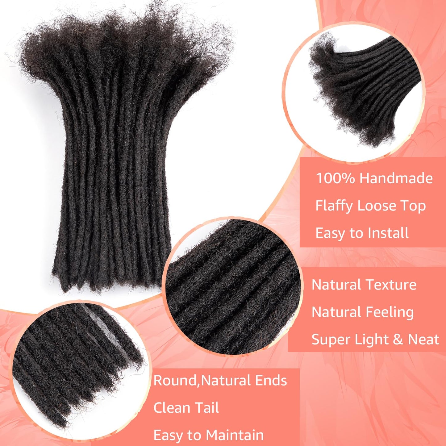 Teresa 12 Inch 0.2cm Width Loc Extension Human Hair Natural Black 60 Strands Full Hand-made Permanent Locs Extensions Can Be Dyed and Bleached for Men/Women/Kids Real Dreadlock Extensions Human Hair