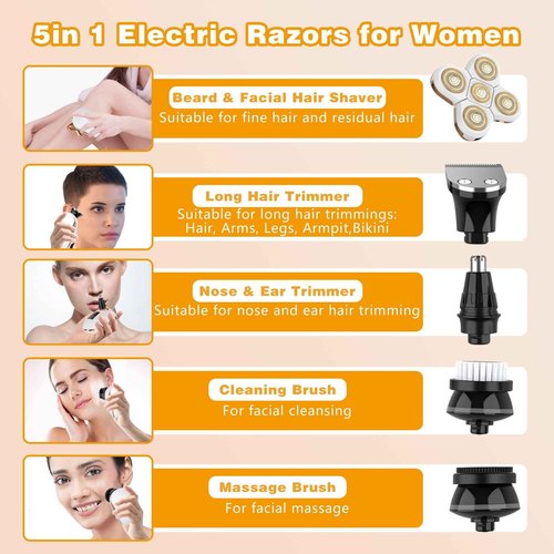 Electric Razors for Women, Women's Electric Shaver Kit for Legs, Bikini and Body Wet Dry Use, Facial Hair Removal, Cordless Trimmer for Womens Bikini Lady Grooming Sensitive Skin