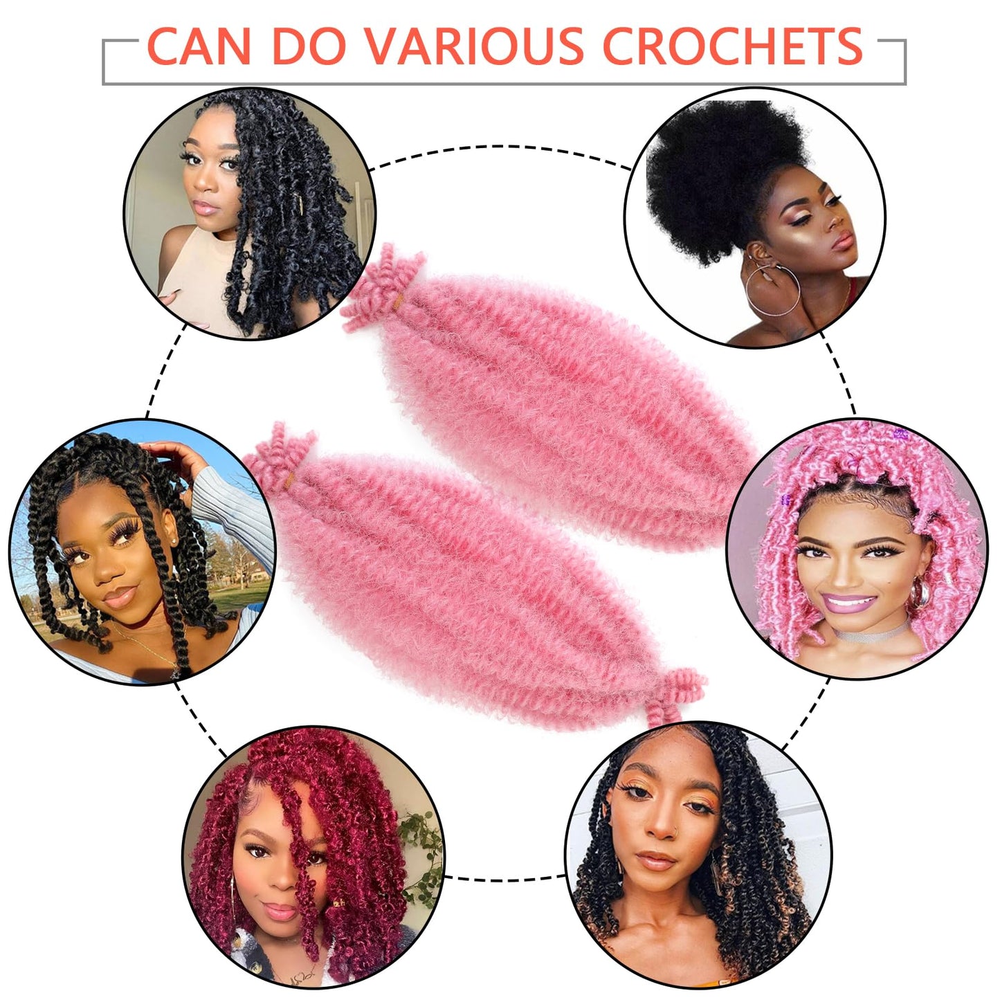 Pink Marley Twist Braiding Hair, 10 Inch 4 Packs Soft Springy Afro Kinky Twist Hair For Braiding,Pre-Stretched Pre-Fluffed Spring Twist Hair（10in,4packs,Pink#)