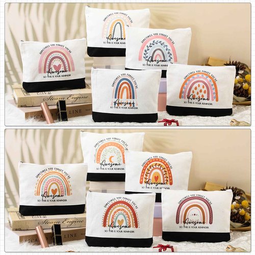 Sieral 30 Pcs Rainbow Canvas Makeup Bags Bulk Employee Appreciation Gifts Inspirational Cosmetic Bags Thank You Gifts for Vet Tech Emergency Nurse Teacher Coworker Office Must Haves(Cute)