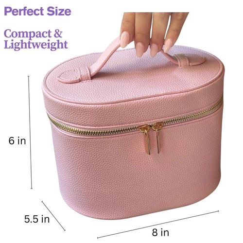 JAZD Vanity Case Makeup Bag with Removable Organizer Divider, Travel Toiletry Cosmetic Organizer for Women (PINK)