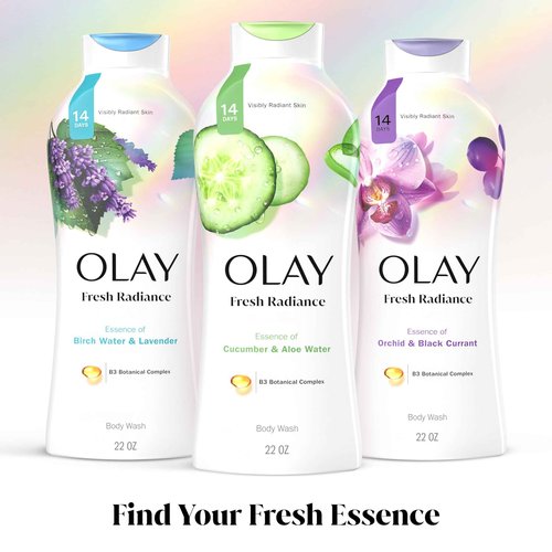 Olay Body Wash for Women, Fresh Radiance, Refreshing & Renewing, Made with Plant Based Cleansers, B3 Botanical Complex, For All Skin Types, Cucumber & Aloe Water Scent, 22 fl oz (Pack of 4)