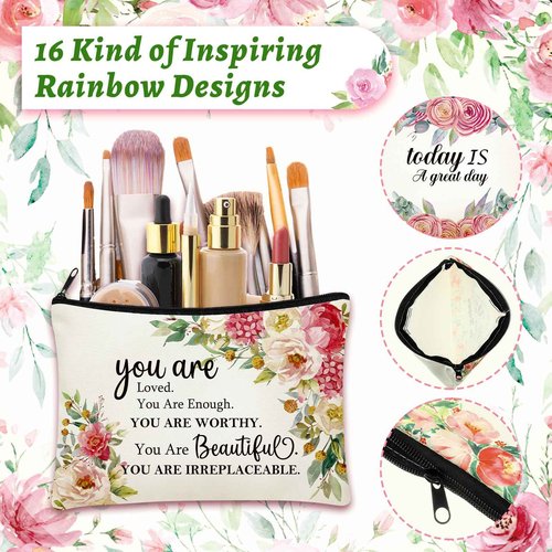 Kacctyen 20 Pcs Christmas Inspirational Gifts 10 Canvas Cosmetic Bags 10 Mirrors Thank You Makeup Bags Travel Toiletry Pouch Bulk for Church Women Teacher Coworker Employee Coworker Mothers