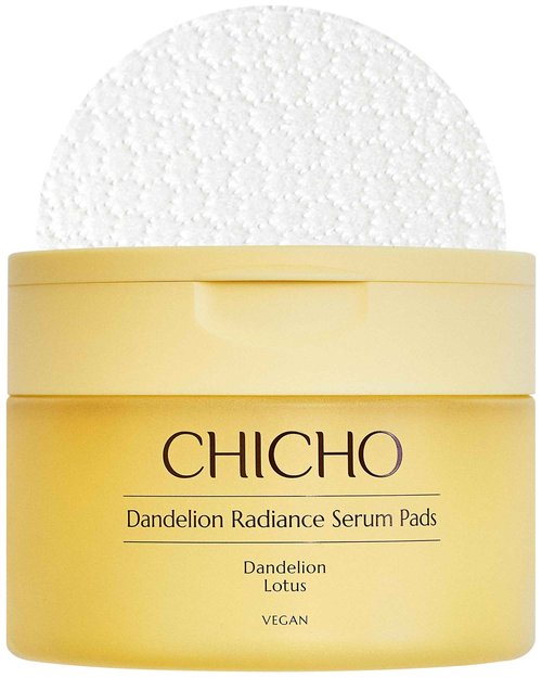 CHICHO Dandelion Radiance Serum Pads 80.2% Dandelion Biome Lotus Extract - Vegan Toner Pad for Radiant Skin - Natural Origin Fabric Sensitive Skin, Korean Skincare, 90 Pads
