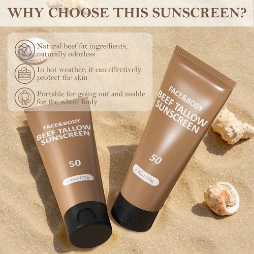 Beef Tallow Sunscreen, Sunscreen for Face, Natural Reef Safe Sunblock for Face Body, Non Greasy Clean Travel Sun Screen Sunblock for Sunmmer Outdoor Travel, 3 Packs