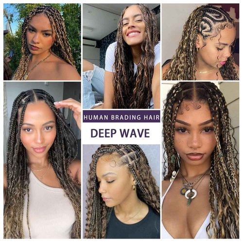 Ubinica P4/27 Deep Wave Braiding Human Hair 2 Bundles Total 100g 20 Inch Deep Wave Bulk Braiding Hair for Boho Braids