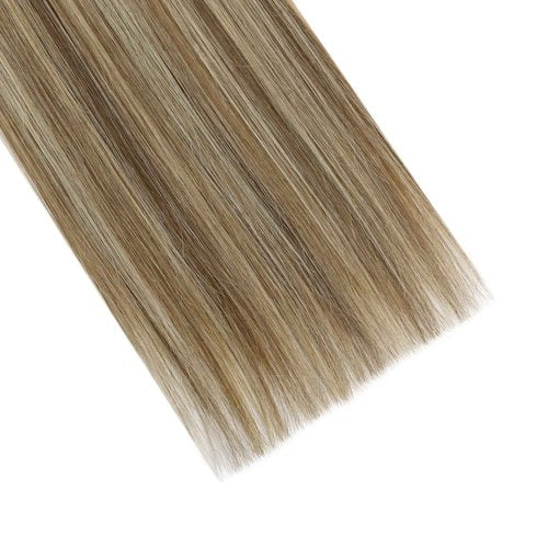 Ugeat Blonde Tape in Extensions Real Human Hair Ombre Hair Extensions Tape ins Dark Brown Mix Medium Brown with Light Blonde Ombre Straight Short Natural Hair for Thanksgiving Day 14Inch 40G 20Pcs
