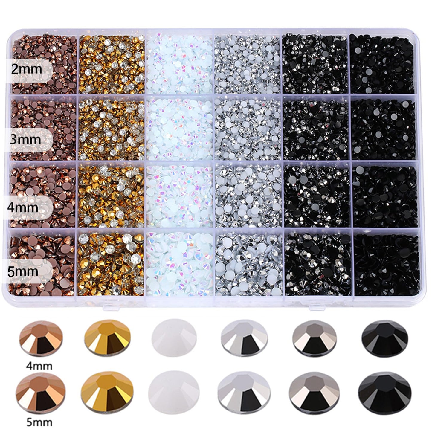 RODAKY Resin Rhinestones Kits 2/3/4/5mm Flatback Jelly Rhinestones Bulk Bedazzling Crystal Gems Beads Stone for Manicure DIY Crafts Mugs Bottles Tumblers Clothes Face Makeup (Champagne Gold)