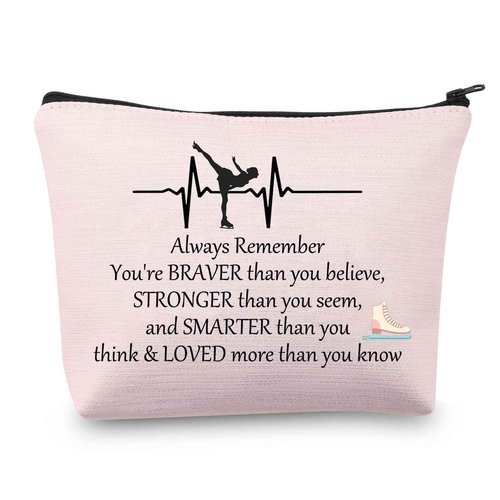 Ice Skating Gifts Cosmetic Bag Figure Skating Gifts Makeup Bag Skate Lover Gift for Women Ice Skater Gifts (Ice Skating Pouch Makeup Bag Pink)