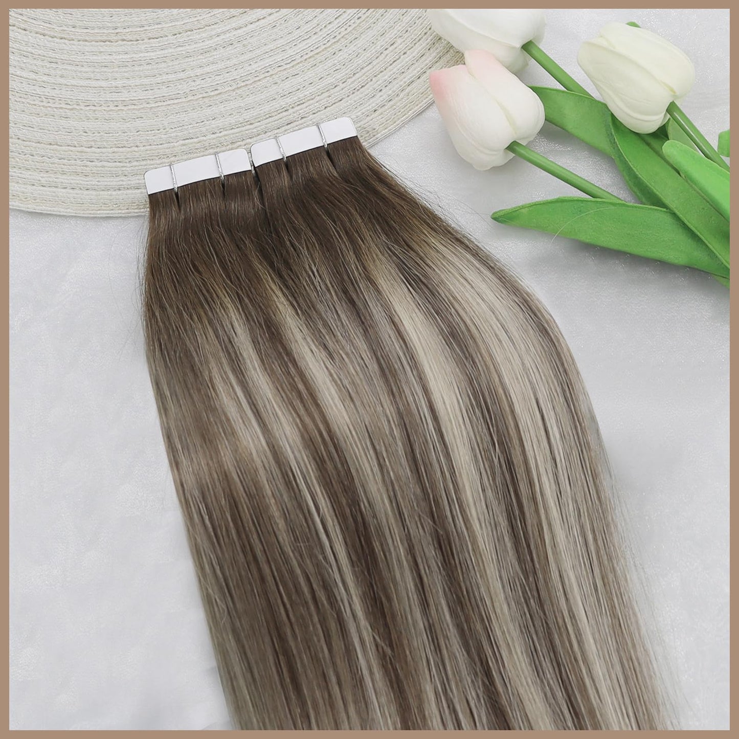 Ve Sunny Brown Tape in Hair Extensions Light Ash Brown Hair Color Cool Brown Fading to Ash Brown Mix Light Blonde Tape in Hair Extensions for Women Hair Extension Tape in 20g 10pcs 12inch