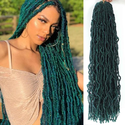 Faux Locs Crochet Hair 36 Inch 7 Packs Soft Locs Long Crochet Locs Goddess Locs Natural Synthetic Pre looped Crochet Braids For Butterfly Locs Crochet Hair (36 Inch (Pack of 7), Malachite Green)