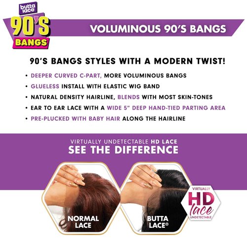 Sensationnel Butta Lace 90Sbangs Wigs - Unit 907 Glueless Wide Deep Part Synthetic Preplucked Hairline (BEIGEBLONDE)