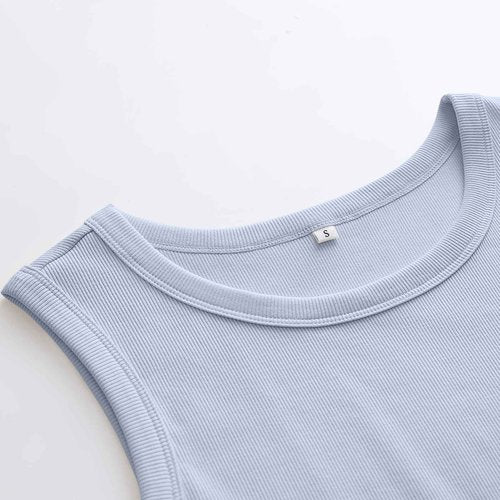ANRABESS Womens Sleeveless High Neck Tank Tops Fashion Summer Casual Basic Slim Fit Ribbed Racerback Top Shirt Clothes Blue-M