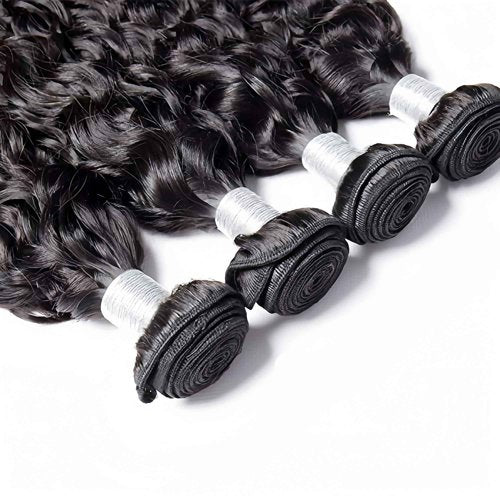 Czrleaty Human Hair Bundles with Closure, Water Wave Bundles with Closure Short Curly Wet and Wavy Bundles Human Hair with Closure (8/8/8/8/8+8)
