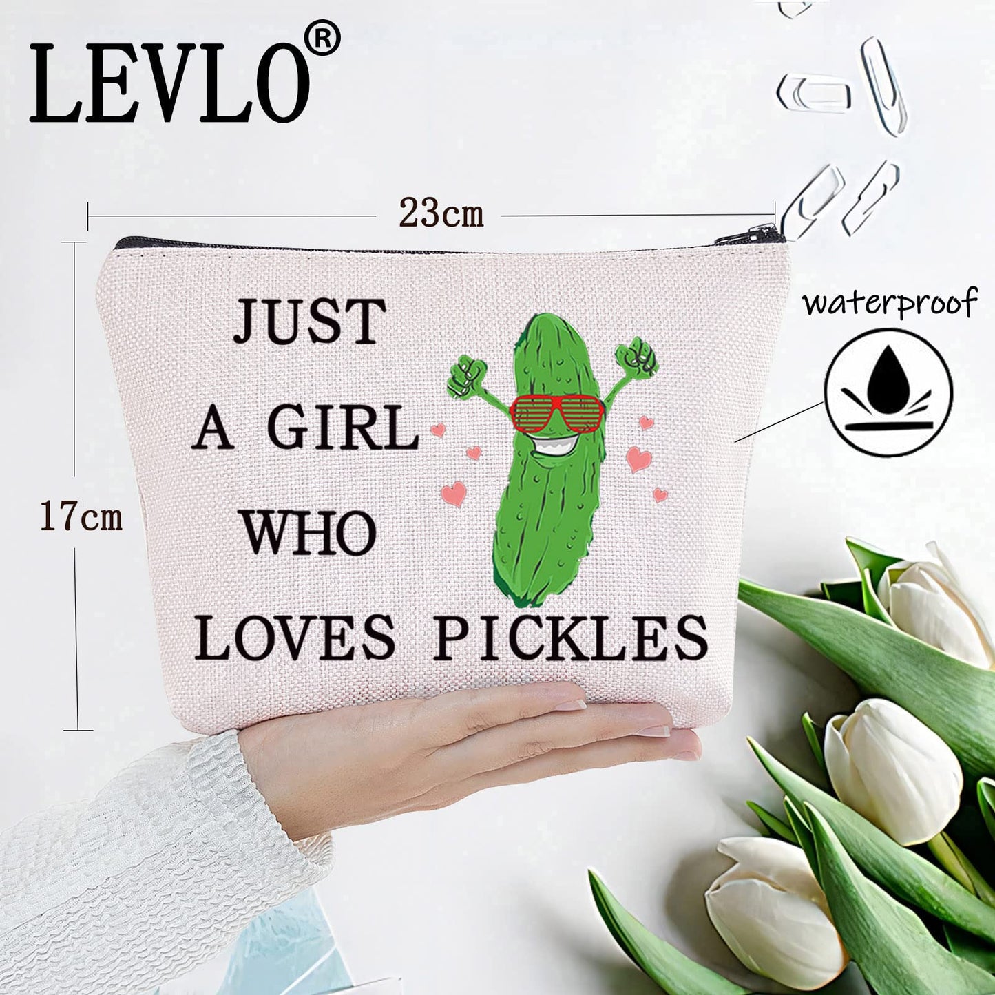 LEVLO Funny Pickle Cosmetic Bag Pickle Food Costume Party Gift Just A Girl Who Loves Pickles Makeup Zipper Pouch Bag Pickle Lover Gift(Who Loves Pickles)