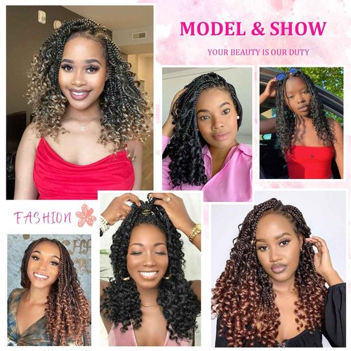 12inch Goddess Box Braids Crochet Hair Box Braids Crochet Hair For Black Women Pre Looped Crochet Hair with Curly Ends Bohemian Crochet Box Braids Crochet Hair(12inch(Pack of 7), T350)