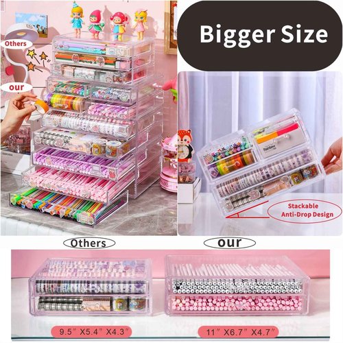Cq acrylic Clear Acrylic Organizers Countertop,6 Drawers Stackable Storage Bins,Cute Clear Storage Bins for Vanity Jewelry,Hair Accessory,Beauty,Skin Care,Skincare Product Stackable Storage Drawers
