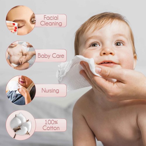 WOWOTEX 100% Cotton Disposable Face Towel 200 Count 10x12 Inch | Biodegradable Thick Soft One Time Use Dry Wipes for Sensitive Skin, Baby Care, Facial Cleaning, Makeup Removal