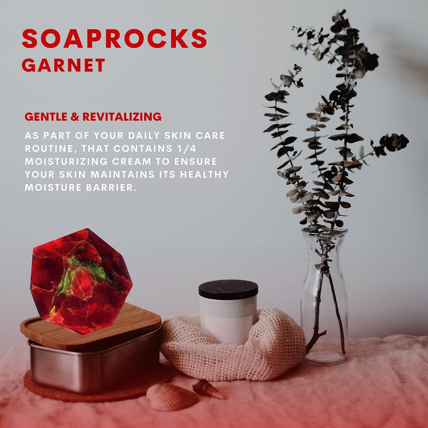 TS Pink Garnet SoapRocks - Bar Soap for Bath, Body, Face & Hand soap - Bathroom Decor & Bubble Bath Home Essentials - Bathroom Soap Gifts for Women & Men Gift Set - 6oz Bar with Bonus Key Chain