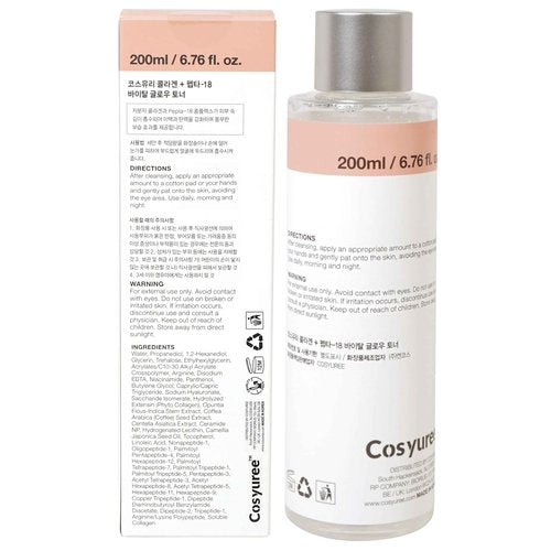 Cosyuree Collagen + Pepta-18 Vital Glow Toner, pH 5.5 Toner, pH Balancing, Absorbing Boost, Calming Skin, Refreshing, Hydrating, Purifying, Korean Skincare, 200ml/6.76 fl.oz