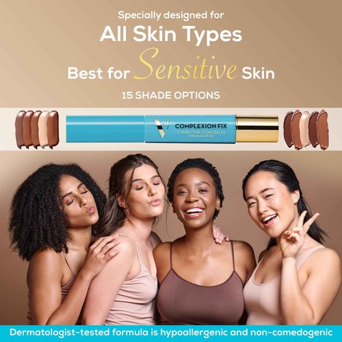 Veil Cosmetics - Complexion Fix Concealer - Liquid Concealer for Under Eye + Dark Circles - Highlight, Contour, Correct - Anti-Aging - Vegan Makeup Pen - Hydrating Lightweight (4N Tan Neutral)