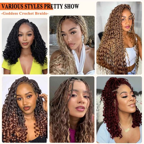 Flagship 9 Packs Goddess Box Braids Crochet Hair for Black Women,14 Inch Pre-looped Ombre 3Tone Crochet Braids with Curly Ends,Bohemian Hippie Box Braids Crochet Hair Curly Crochet Hair -1B/30/27