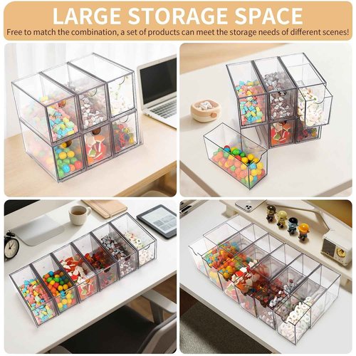 WUHUME Desk Organizer with Drawers, Stackable Plastic Storage Drawers for Makeup or Desk Organization, Cabinets for Office Dressing Countertop Bathroom Bedroom (6 Packs)