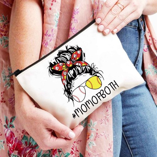 XYANFA Baseball Softball Cosmetic Bag Baseball Softball Mom Gifts Mom Of Both Sport Mom Gift for Mom Zipper Pouch (MOMOFBOTH)