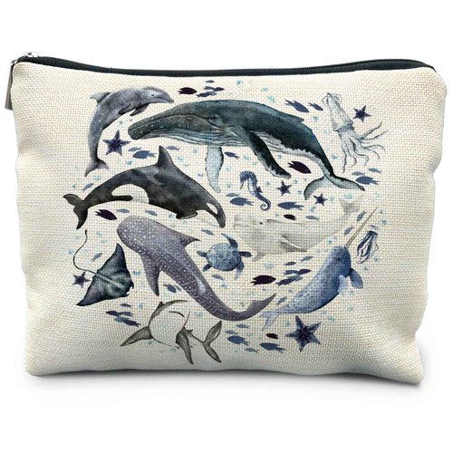 RYYCDOI Ocean Animals Shark whale Makeup Bag, Marine Life Animals Cosmetic Bags for Women,Shark Gifts for Women