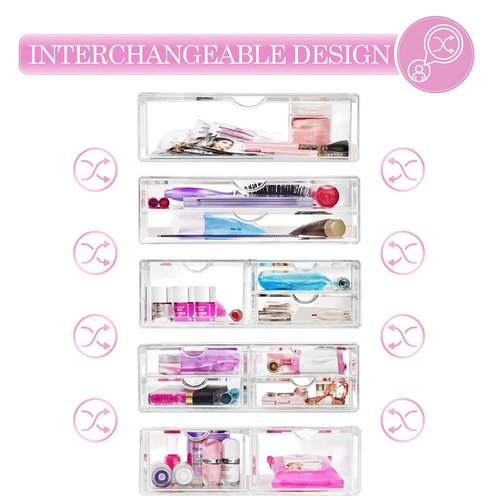 Sorbus Large Stackable Acrylic Drawers - 1 Clear Storage Drawers for Organizing Make up, Nail Polish, Hair Accessories, and Beauty Supplies - Makeup Organizer for Vanity, Bathroom Organizer Countertop