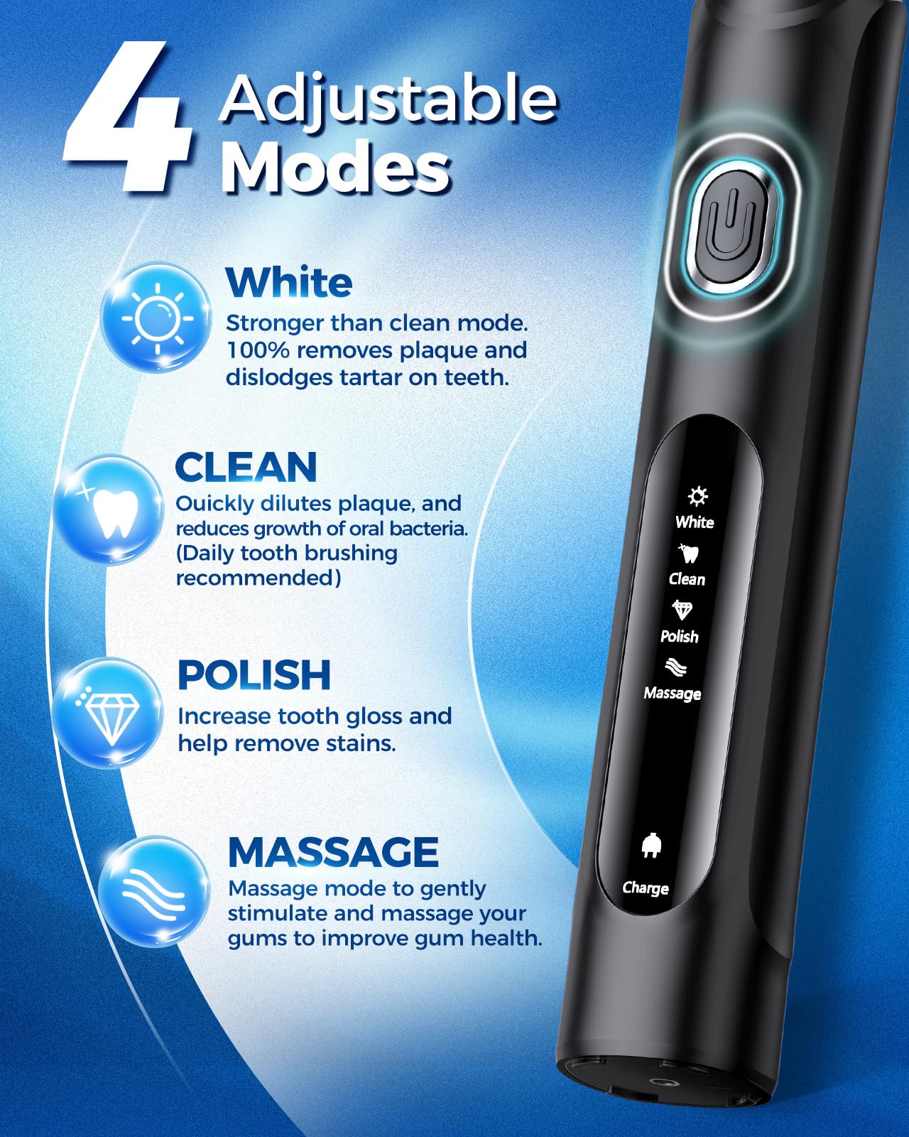 TEETHEORY Rotating Electric Toothbrush for Adults with 8 Brush Heads (2 Types), 4 Modes Deep Clean Electric Toothbrush with Rechargeable Power and 2 Min Smart Timer (7-SkyBlue, p1)