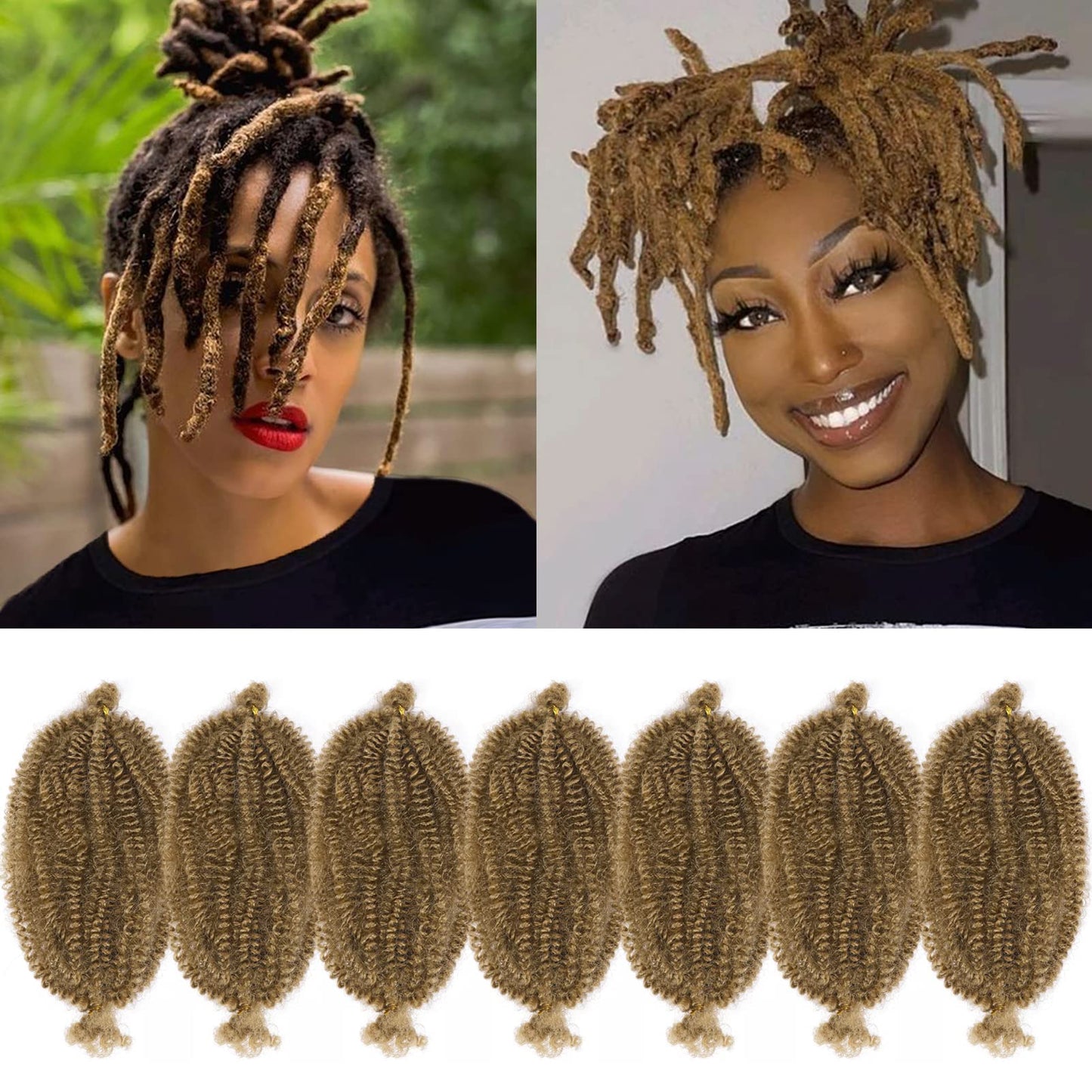 Marley Hair 10 Inch 7 Packs Honey Blonde Marley Twist Braiding Hair for Soft Faux Locs Crochet Hair Pre Separated Springy Afro Twist Hair Pre Fluffed Spring Twist Hair Extensions(10",27#)