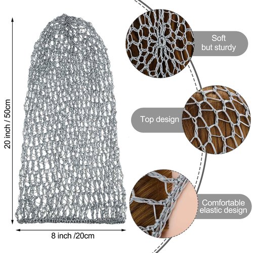 Waydress 3 Pcs Mesh Crochet Hair Nets Rayon Knit Snood Hat Cover 20 Inch Crocheted Sleeping Cap for Women Long Curly Hair(Black, Gray, Sapphire)