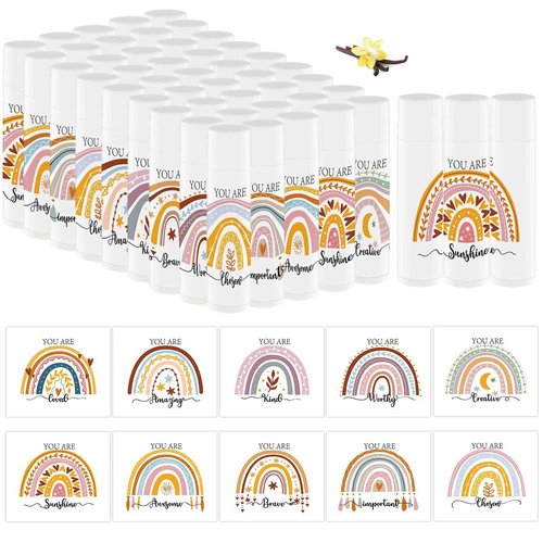 50 PCS Bohemian Rainbow Lip Balm Bulk Inspirational Words Appreciation Gift for Women Thank You Gifts Moisturizer Lips for Baby Shower Coworkers Friend Wedding Bridal Shower Thanksgiving Christmas