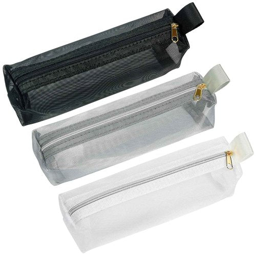 JOINDO Mesh Makeup Brush Bag, 3Pcs Mesh Cosmetic Bag, Portable Travel Cosmetic Pouches for Makeup Brushes, Small Items, and Purse Organization，Pencil Pouch
