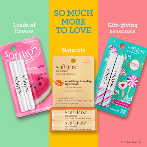 Softlips Daily Lip Moisturizer For Very Dry Lips With SPF, Pearl Tint & Vanilla Flavor Lip Balm, Hydrates, Soothes & Prevents Dry, Chapped Lips, Smooth Glide Formula, 2 Pack (12x0.14 oz)