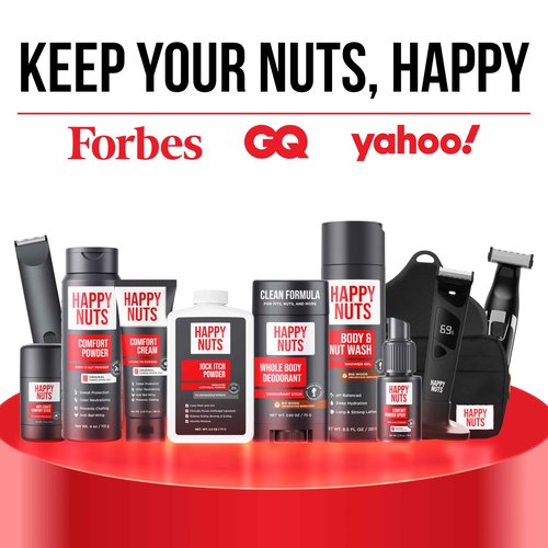 Happy Nuts Comfort Powder Spray Deodorant For Men: Anti-Chafing Sweat Defense, Odor Control, Aluminum-Free, Perfect Stocking Stuffer Gift for Men's Private Parts 2.75 oz (2 Pack), Original Scent