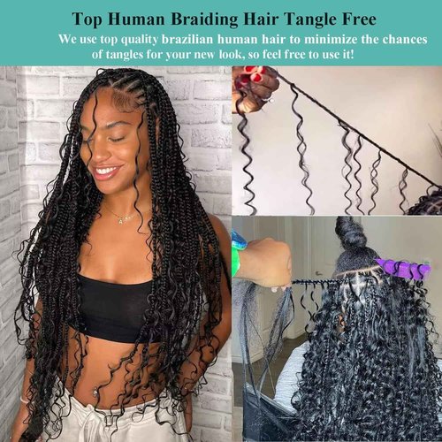 Human Braiding Hair for Boho Braids 22 Inch 110g Deep Wave Bulk Human Hair for Braiding No Weft 12A Curly Human Hair Extensions for Boho Braids 2 Bundle Wet and Wavy Human Hair