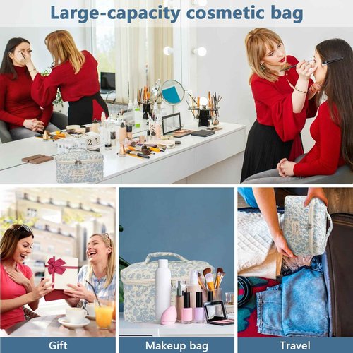 Large Makeup Bag, Cute Cosmetic Bag for Women Girls, Floral Coquette Aesthetic Toiletry Bag, Travel Make Up Organizer Bag (Sheep Print）
