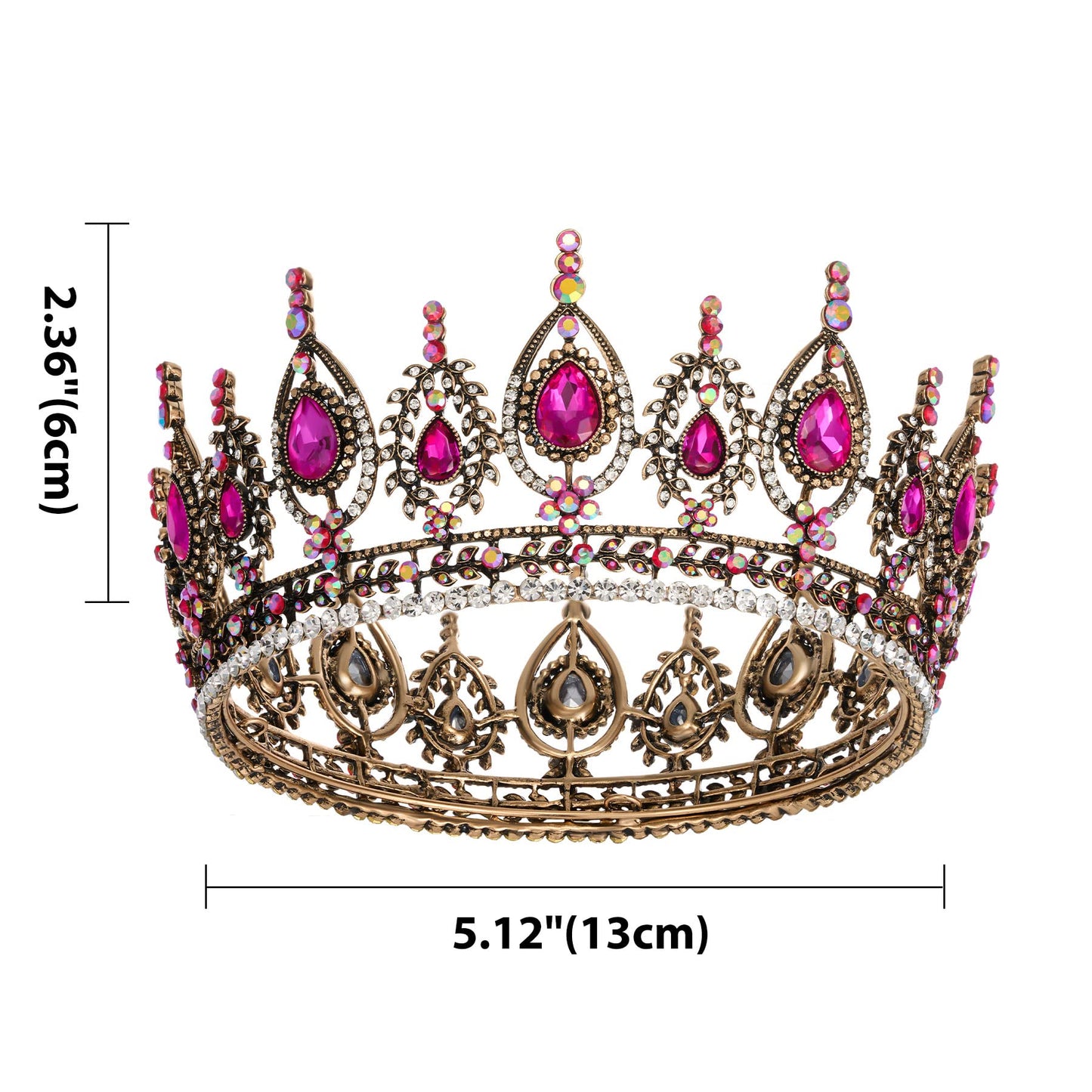 SWEETV Royal Queen Crown, Wedding Tiara for Bride, Rhinestone Tiaras and Crowns for Women, Old Gold Costume Headpiece for Birthday Cosplay Party Celebration, Hot Pink