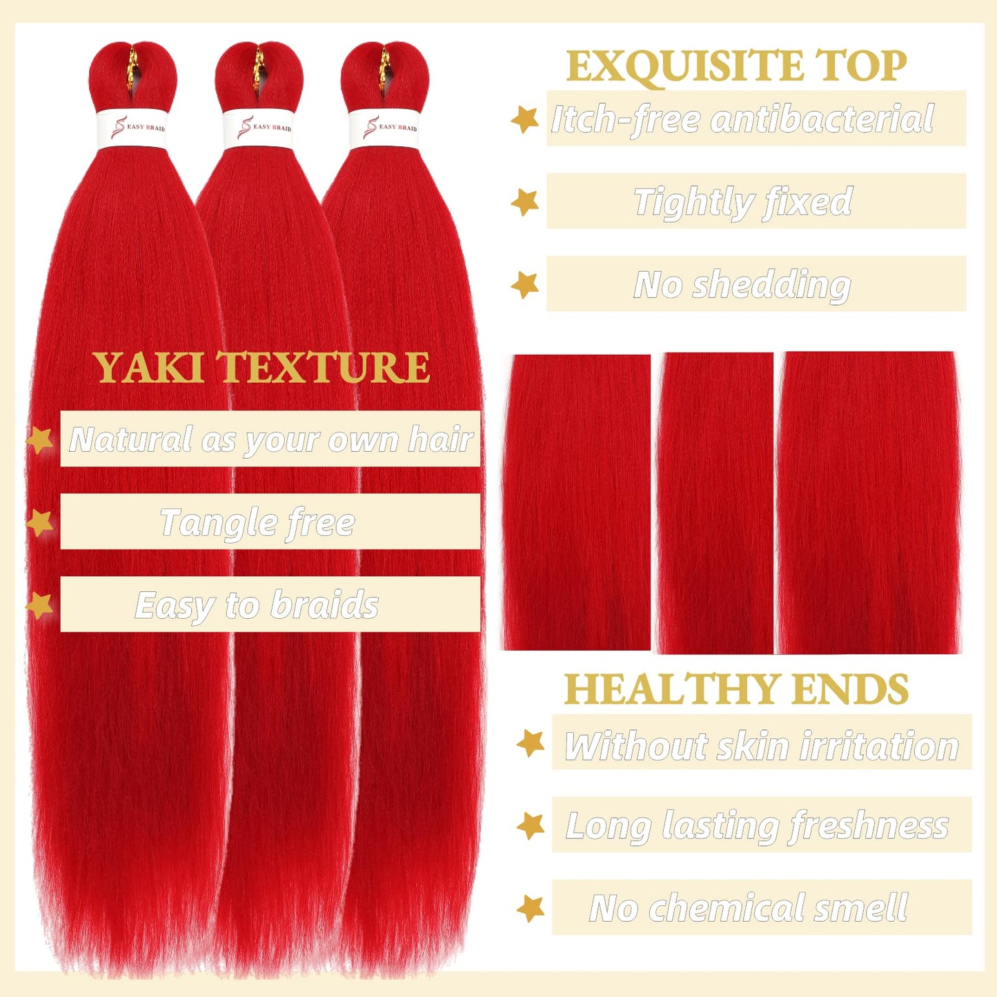 Menethe Hair Red Braiding Hair Pre Stretched 24 inch Colored Prestretched Braiding Hair Natural as Human Braiding Hair Extensions Crochet Hair Synthetic Crochet Braids(24Inch,Red#).