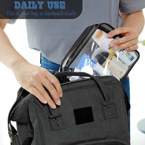 16 Pieces Clear Makeup Bags Bulk, TSA Approved Toiletry Bag for Travel, PVC Waterproof Travel Small Pouches Clear Pouch with Zipper for Men and Women Carry-on Travel Essentials Cosmetic Bags (Black)