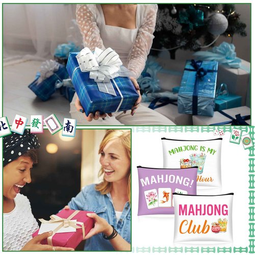 SilTriangle 16 Pcs Mahjong Cosmetic Bag Gifts for Women Mahjong Makeup Bag Mah Jong Zippered Pouch for Lover Player Friend Mom Grandma Lucky Birthday Christmas New Year Gift (Novel Styles)