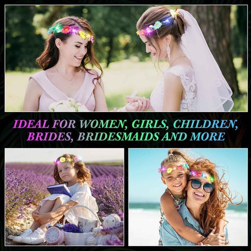 Syhood 40 Pcs LED Flower Headband, Light up Flower Crown Garland Headdress Floral Headpiece for Women Hair Accessories Bridal Shower Holiday Birthday Wedding Party(Sunflower Style)