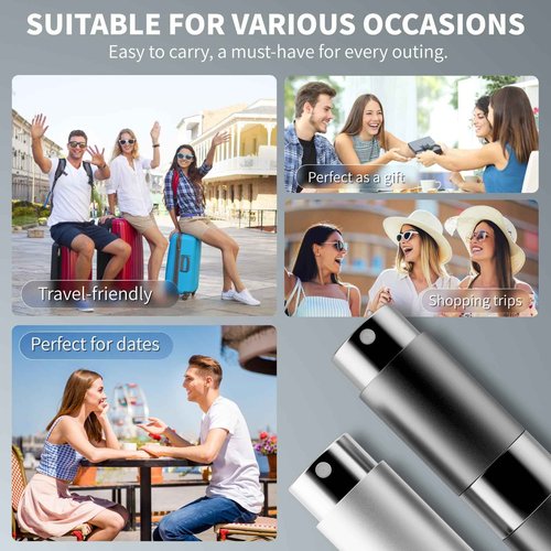 YIKIBOX 8ml Travel Perfume Atomizer Bottles Refillable – Mini Perfume Spray Bottles with Leak-Proof Design, Refillable Cologne Atomizer for Travel, Purse, Pocket(Black, Silver)