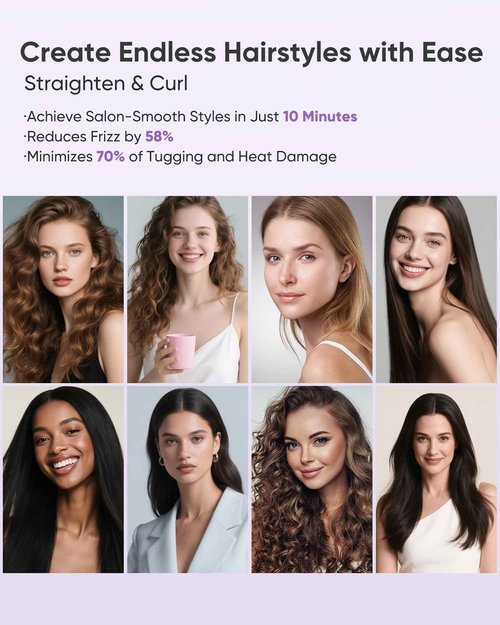 1" Ceramic Flat Iron with Sonic Vibrating, Dual Voltage Travel Hair Straightener for Women - Ionic & Volcanic Mineral Technology to Lock in Moisture, Straightener and Curler, 10 Heat Settings