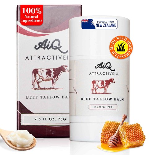 New Zealand Grass Fed Ethically-Sourced Beef Tallow for Skin– Stick with Vitamin E, Raw Honey, Olive Oil – Premium Ingredients & Cruelty-Free Tallow Face Moisturizer, Longevity & Firming - 75g