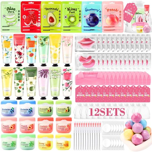 Ponhey 132 PCS Spa Party Supplies for Girls, Spa Party Favors Include Face Masks Skincare, Hand Cream, Lip Balm, Under Eye Patches, Lip Mask and Foot Bath Bombs, Spa Birthday Sleepover Party Supplies