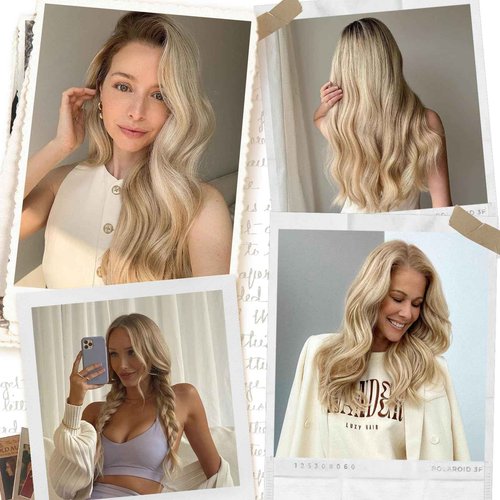 14 Inch Hair Extensions - Light Blonde to 613 Blonde Straight Human Hair With Transparent Fish Line Invisible Hairpiece - Hidden Wire